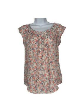Lauren Conrad Floral Blouse Womens XS Cap Sleeve Semi-Sheer Lightweight